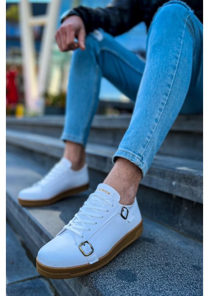 J191 Side Buckle Ortopedik Taban Günlük Cilt Erkek Sneaker Spor Ayakkabı Ctt Beyaz indirimleri