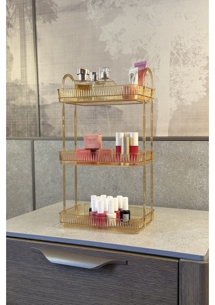 3 Katlı Makyaj Organizeri, Kozmetik ve Aksesuar Düzenleyici, Dayanıklı Polikarbonat