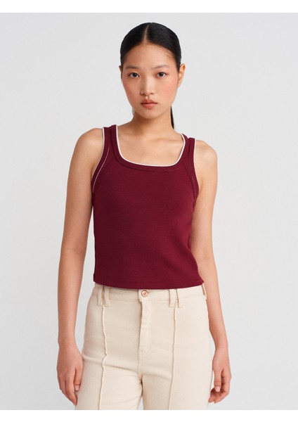 21087 Kontrast Fitilli Atlet-Açık Bordo