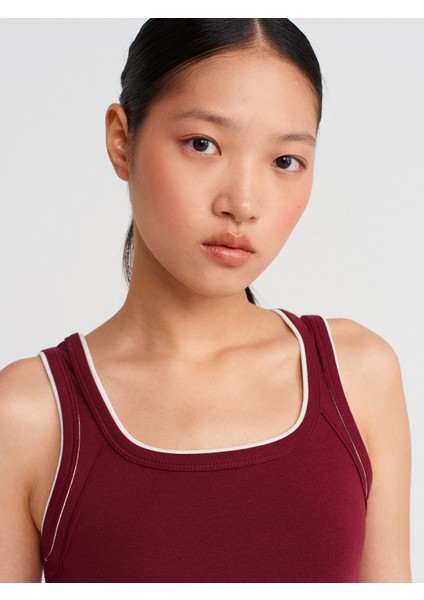 21087 Kontrast Fitilli Atlet-Açık Bordo fırsatları