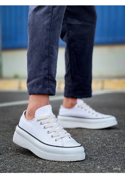 J-Cx-3 Bağcıklı Ortopedik Rahat Taban Kısa Erkek Sneaker Spor Ayakkabı Bt Beyaz