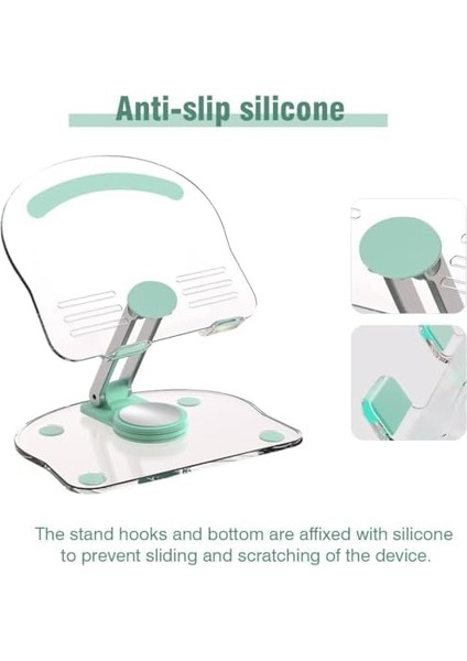 360 ° Dönen Akrilik Tablet Standı, Masa Ev Ofis Için Katlanabilir Ayarlanabilir Şeffaf Tablet Tutucu, Tüm 4-12.9" Telefonlar ve Tabletlerle Uyumlu