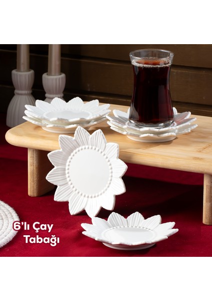 2338 Güneş Motifli 6lı Porselen Çay Tabağı Seti Beyaz - 11,5cm fiyatları