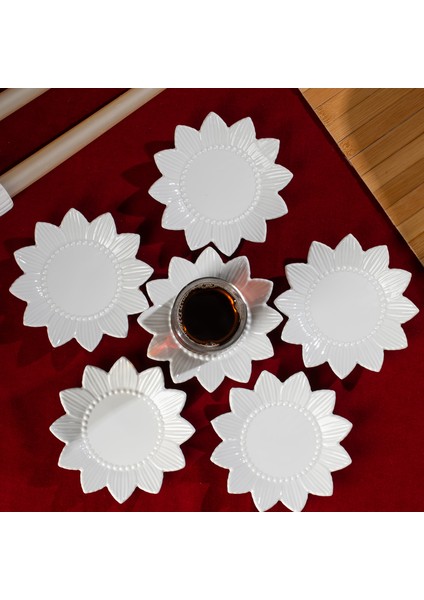 2338 Güneş Motifli 6lı Porselen Çay Tabağı Seti Beyaz - 11,5cm modelleri