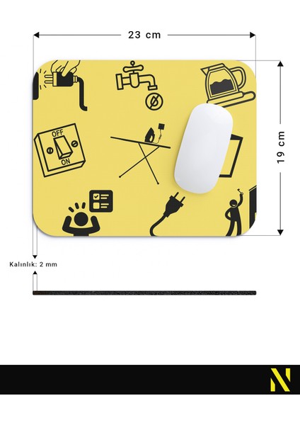 Sarı Siyah Renkli Obsesif Temalı Ergonomik Mouse Pad - 23 cm x 19 cm - Kaydırmaz Taban Ev ve Ofis Kullanımı Için Ideal Fare Altlığı Mousepad