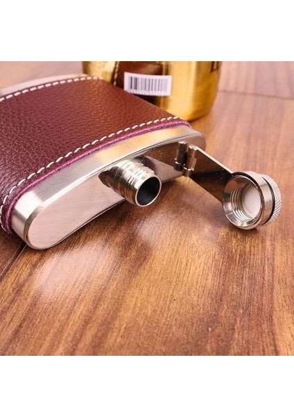 5 OZ-150 cc Hunili Kahve Brown Deri Kılıf Çelik Viski Içki Konyak Matarası fiyatları