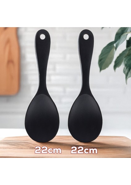 5262 Sert Uçlu Silikon Pilav Kaşığı Dayanıklı Yanmaz Yapışmaz Çizmez Pilav Kepçe Kaşığı Siyah 2 Adet 22CM fırsatları