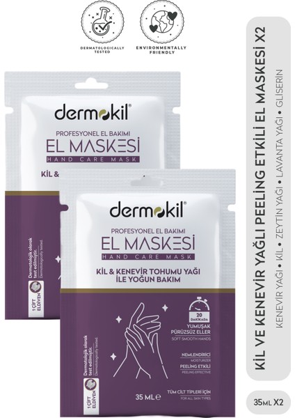 Kil ve Kenevir Yağlı Peeling Etkili El Maskesi 35 ml 2'li Set