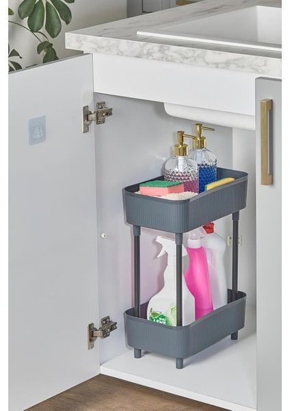 2 Katlı Gri Raflı Düzenleyici, Takı ve Makyaj Organizasyonu İçin Ideal