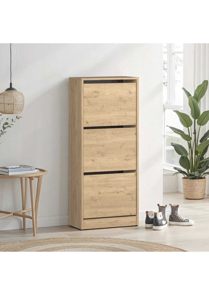 Flat Duo Üç Katlı Ayakkabılık Florida Meşe 51X119X26 cm