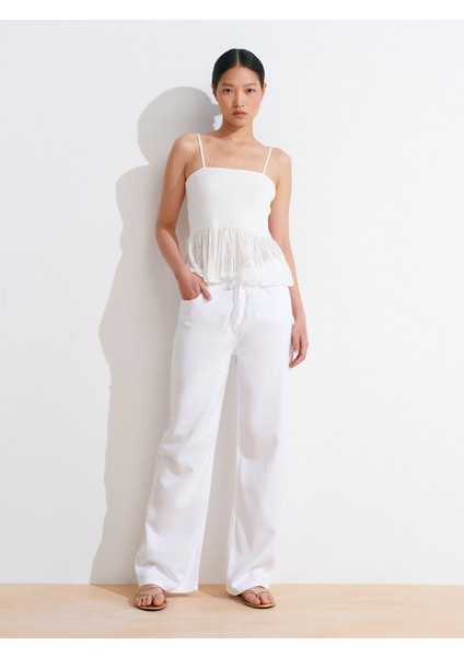 72025 Arkası Lastikli Lyocell Denim Pantolon-Beyaz