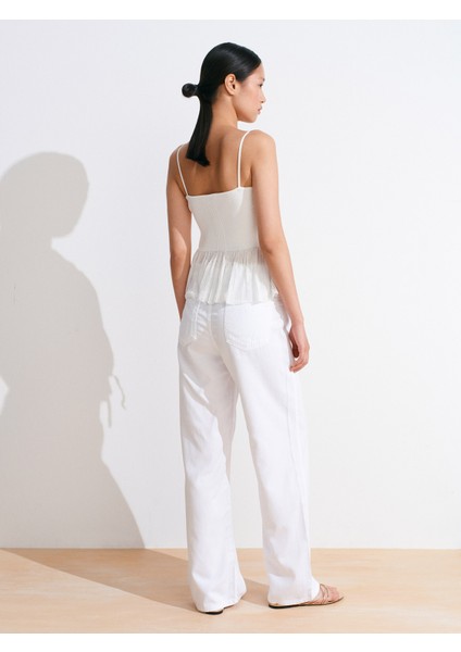 72025 Arkası Lastikli Lyocell Denim Pantolon-Beyaz fiyatları