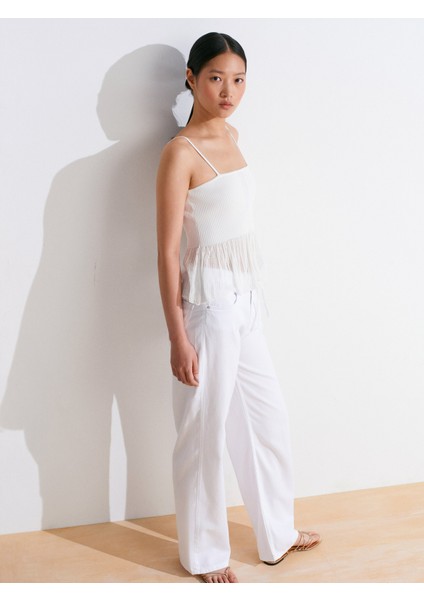 72025 Arkası Lastikli Lyocell Denim Pantolon-Beyaz modelleri