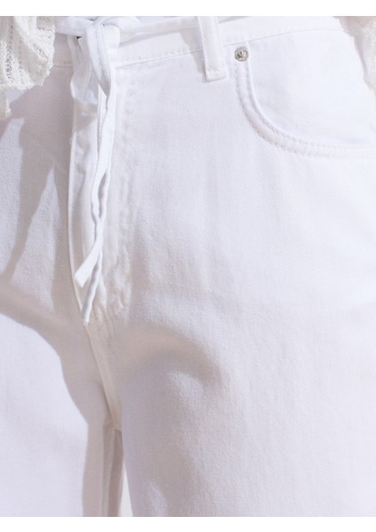 72025 Arkası Lastikli Lyocell Denim Pantolon-Beyaz fırsatları