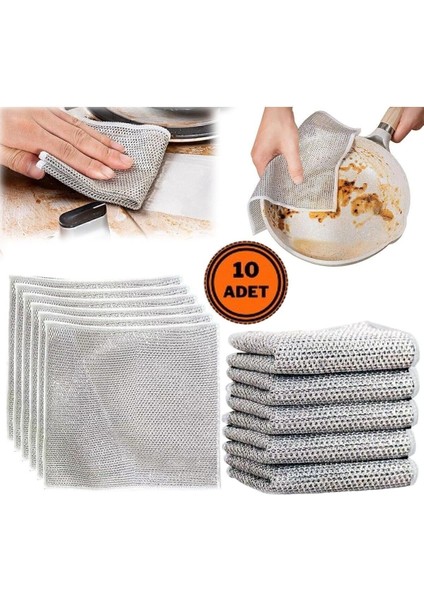 10 Adet Tel Bulaşık Bezi Çizmez Bulaşık Teli Çelik Bez 20X20 cm Çift Katmanlı M-602