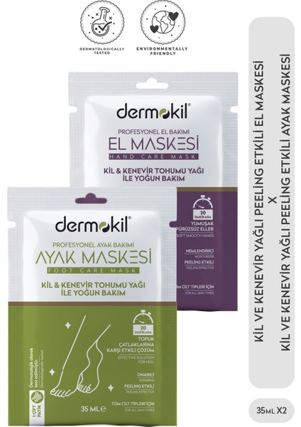 Kil ve Kenevir Yağlı Peeling Etkili Ayak Maskesi 35 ml + El Maskesi 35 ml 2'li Set
