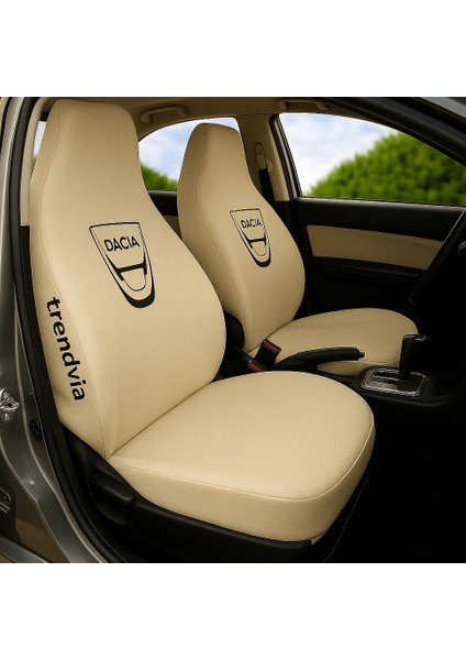 Dacia Logolu Açık Bej Penye Oto Koltuk Kılıfı Ön ve Arka Takım - Koruyucu Servis Kılıfı