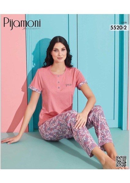 Kadın Viskoz Likralı Düğme Yaka Kaşkorse Patlı Kısa Kol Pijama Takımı 5520-2 / 1 Adet fiyatları