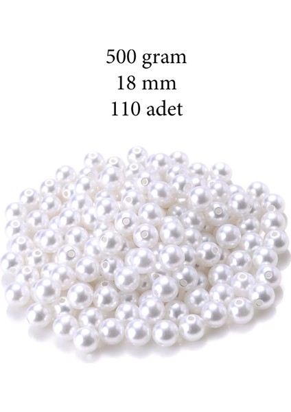 500 Gram 18MM Beyaz Renk Plastik Inci Boncuk Çanta ve Takı Yapım Boncuğu (~110 Adet)