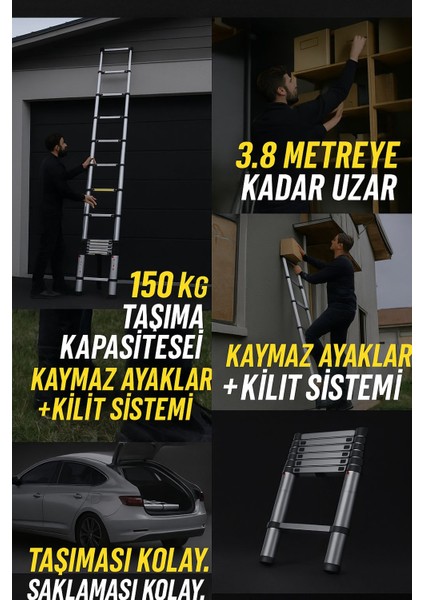 13 Basamaklı Teleskopik Merdiven