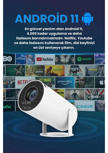Taşınabilir Projeksiyon Cihazı, Android 11.0 ve Bluetooth Özellikli, Evde Sinema Keyfi indirimleri