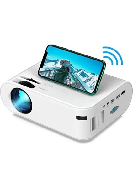 Yüksek Çözünürlüklü Kablosuz Mini Projeksiyon Cihazı Beyaz