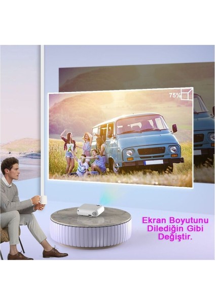 Yüksek Çözünürlüklü Kablosuz Mini Projeksiyon Cihazı Beyaz indirimleri