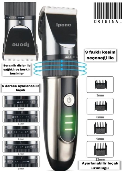 Siyah Profesyonel Seramik Dişli Tıraş Makinesi USB Şarjlı Saç ve Sakal Düzeltici fiyatları