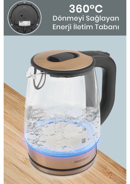 Pembe Cam Kettle, 2200W, 1.7l, Işıklı, Paslanmaz Çelik, Şık ve Kullanışlı fırsatları