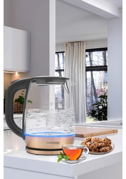 Pembe Cam Kettle, 2200W, 1.7l, Işıklı, Paslanmaz Çelik, Şık ve Kullanışlı