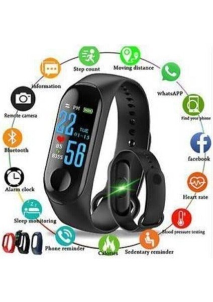 Siyah Akıllı Bileklik Saat, Adım Sayar, Nabız Ölçer, Garantili, 1 Yıl fiyatları