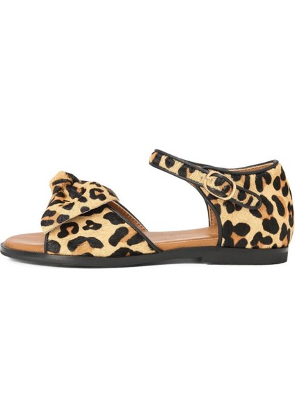 Margo Animal Print Kız Çocuk Hakiki Deri Sandalet, Ayarlanabilir Bilek Kayışı ve Minimalist Fiyonk