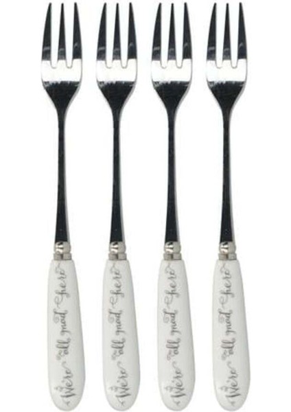 Paslanmaz Çelik Porselen Saplı Pasta Çatalı, 4'lü Set