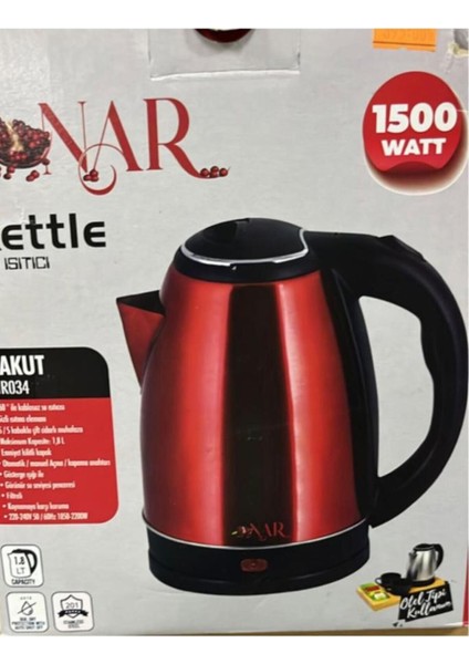 Kırmızı Çelik Kettle 1,8l Otomatik Kapanma, Gösterge Işıklı, Şık ve Fonksiyonel