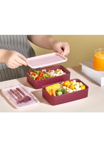 Çok Renkli 2 Kat Yemek Saklama Kabı Seti, Sağlıklı ve Pratik Beslenme Için Ideal