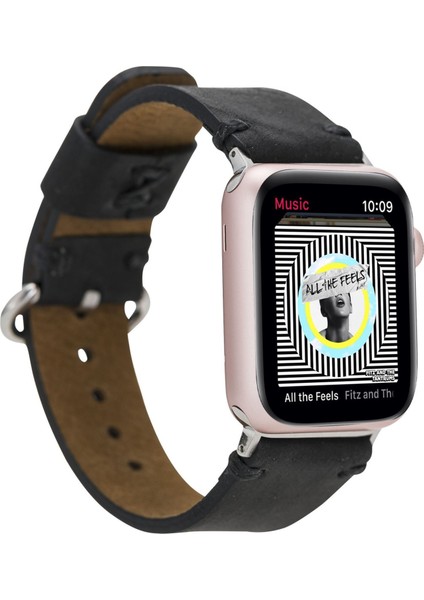 Mulvxurg URG02 Apple Watch Uyumlu Deri Kordon Orfe 42-44-45MM G1 Siyah (Mulvix)