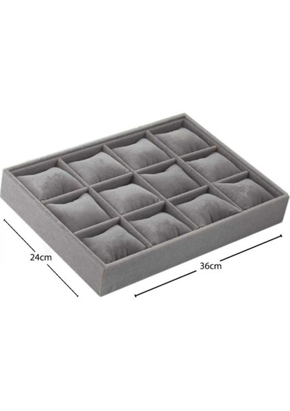 Yastıklı Füme Süet Çekmece Içi Saat ve Takı Kutusu, 34/24 cm