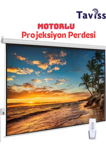 240X200 cm Motorlu Kumandalı Projektör Perdesi Beyaz, Kolay Kullanımlı ve Yüksek Kalite