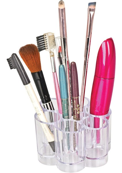 Turuncu Bölmeli Makyaj Organizeri Ruj, Göz Kalemi ve Fırça Düzenleyici