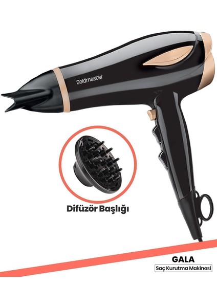 2200W Difüzör Başlıklı Kademeli Saç Kurutma Makinesi Siyah