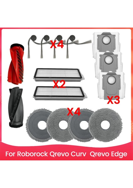 Roborock Qrevo Curv,qrevo Edge Robot Süpürge Aksesuarları Ana Yan Fırça Hepa Filtre Paspas Bezi Toz Torbaları (Yurt Dışından)