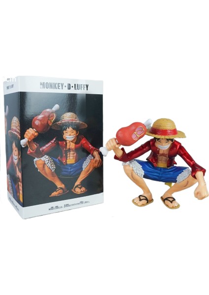 Anime King Of Thieves El Parçası Çömelmiş Et Yiyor Luffy Hasır Şapkalı Çocuk Modeli Masaüstü Mobilyaları Bebekler (Yurt Dışından)