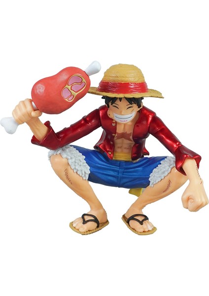 Anime King Of Thieves El Parçası Çömelmiş Et Yiyor Luffy Hasır Şapkalı Çocuk Modeli Masaüstü Mobilyaları Bebekler (Yurt Dışından)