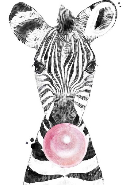 Sevimli Zürafa Fil Zebra Kaplan Pembe Üfleme Kacık Sakız Poster Kreş Tuval Çocuklar Için Boyama Oda Hayvan Baskısı Dekor Boyutu (Inç): 20X30CM Çerçevesiz/renk: 1 (Yurt Dışından)