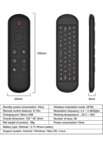 Mini Bluetooth 5.0 Klavye 2.4g Kablosuz Hava Faresi Arka Aydınlatmalı Ses Uzaktan Kumanda Bilgisayar Dizüstü Bilgisayar Android Tv Kutusu Için (Yurt Dışından)