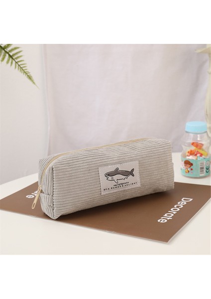 Sevimli Köpekbalığı Kadife Unisex Kore Tarzı Kirli Dayanıklı Büyük Kapasiteli Açık Gri Kalem Kutusu (Yurt Dışından)