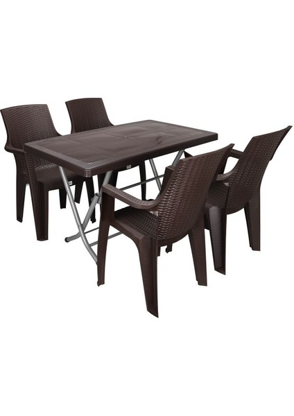 Zeugma 70x120 Katlanır Ayak 4 Kişilik Nibras Koltuk Masa Takımı Kahverengi