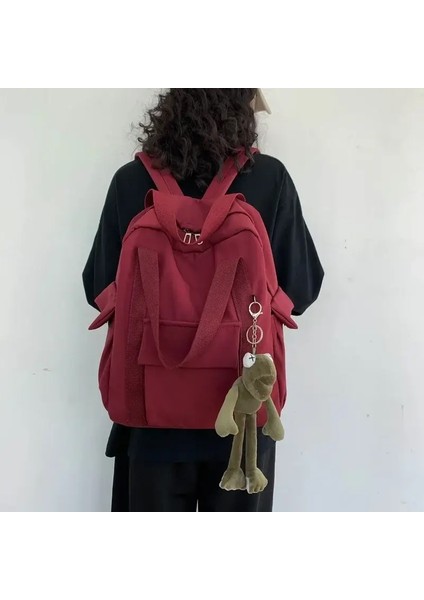 Sırt Çantaları Kadın Kore Tarzı Harajuku Çok Fonksiyonlu Seyahat Büyük Kapasiteli Sırt Çantası Retro Katı Su Geçirmez Çanta Öğrenciler Tepeli Renk: Şarap Kırmızı-Hayır Kolye (Yurt Dışından)