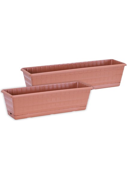 Plastik Balkon Saksı 2'li Set 50 cm - 60 cm Kahverengi