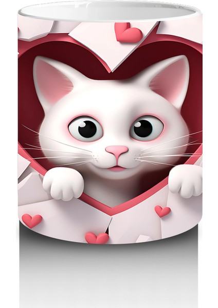 Kalpli Arka Planda Tatlı Kedi Figürü – Baskılı Kupa modelleri